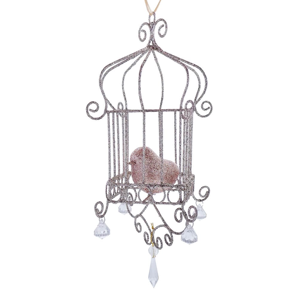 Bird In Gold Bird Cage Ornament