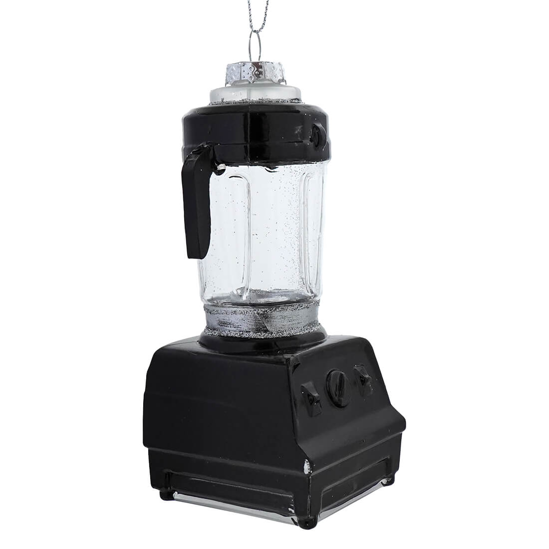 Black blender glass ornament with clear pitcher and silver glitter finish perfect for household everyday item ornaments