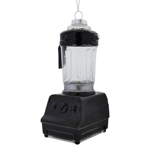 Black blender glass ornament with clear pitcher and silver glitter finish hanging loop for household everyday item decor