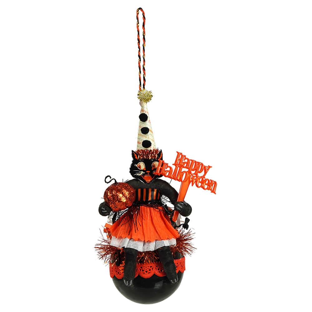 Black Cat Girl on Black Ball Ornament