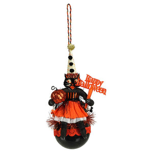 Black Cat Girl on Black Ball Ornament