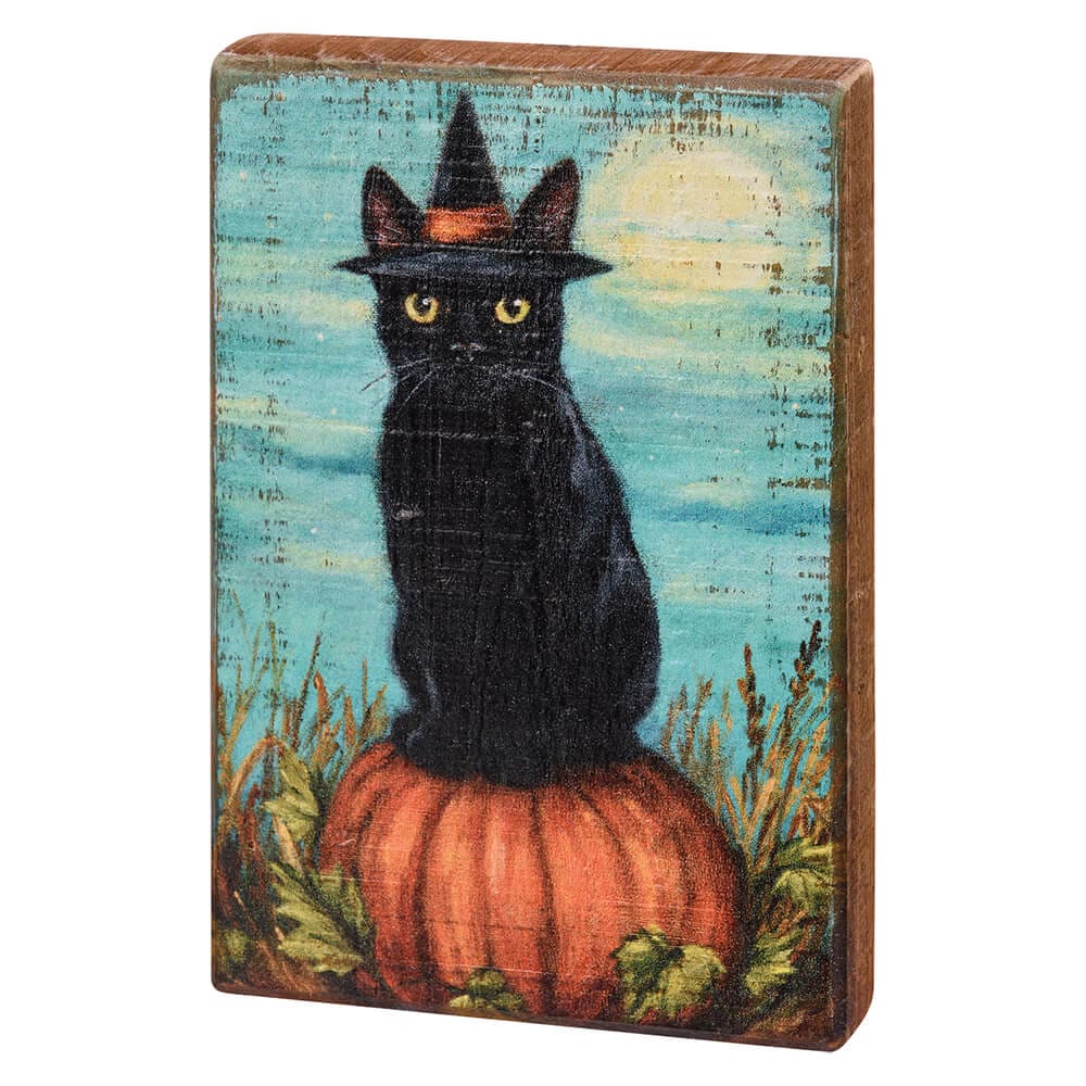 Black Cat Witch Block Sign - Halloween