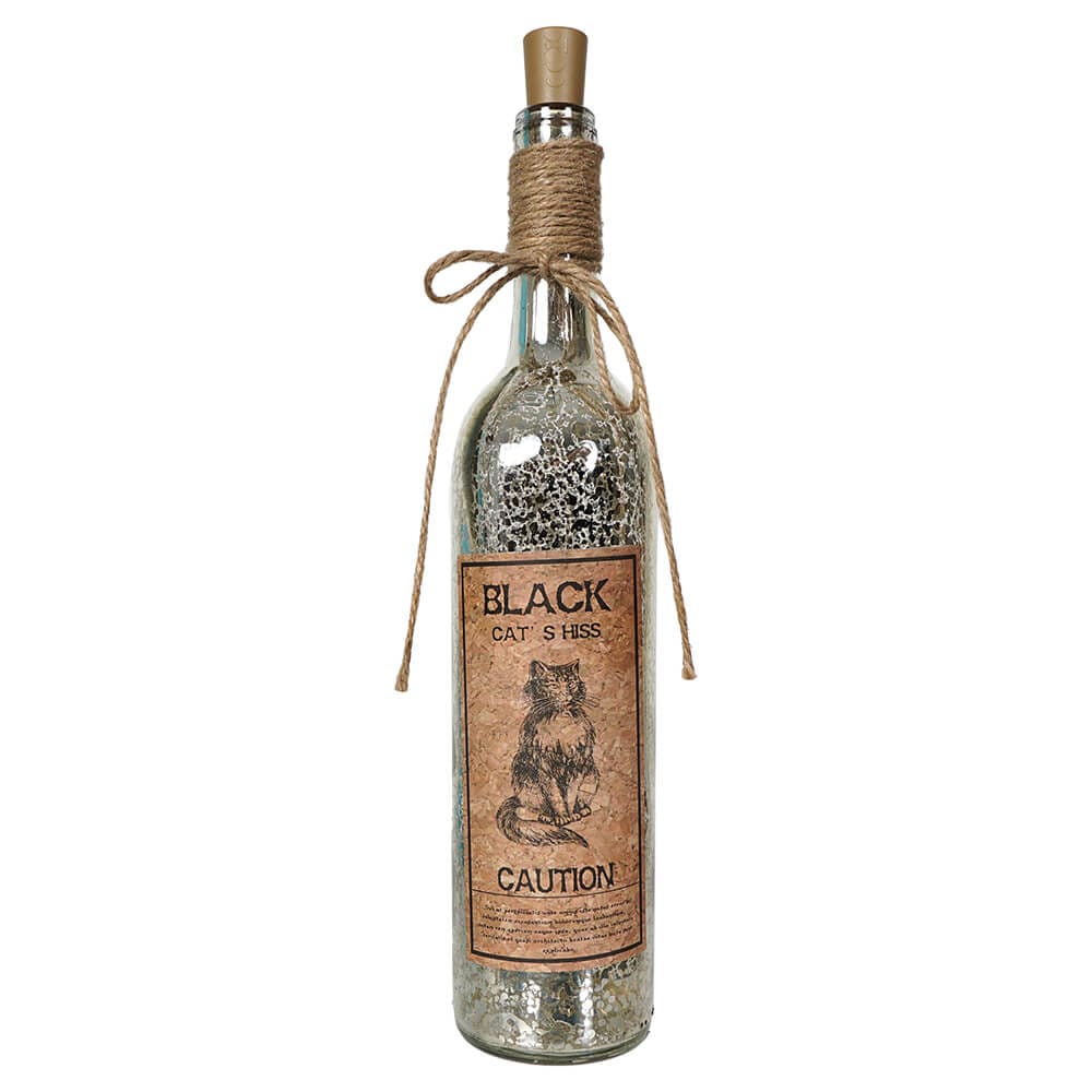 Black Cat's Hiss LED Mercury Glass Halloween Bottle
