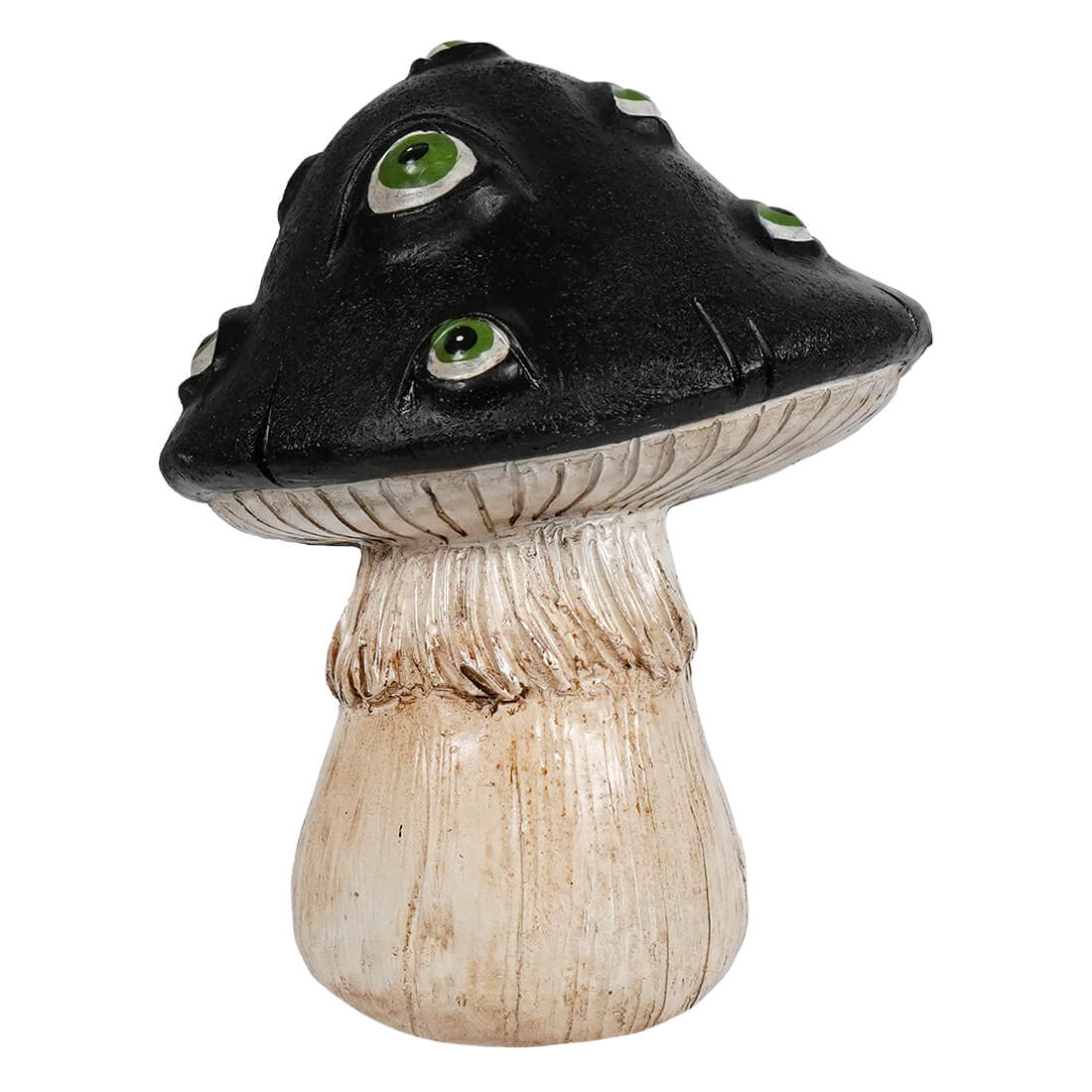 Black creepy mushroom with glowing green eyes from transpac’s fright night perfect for spooky decor