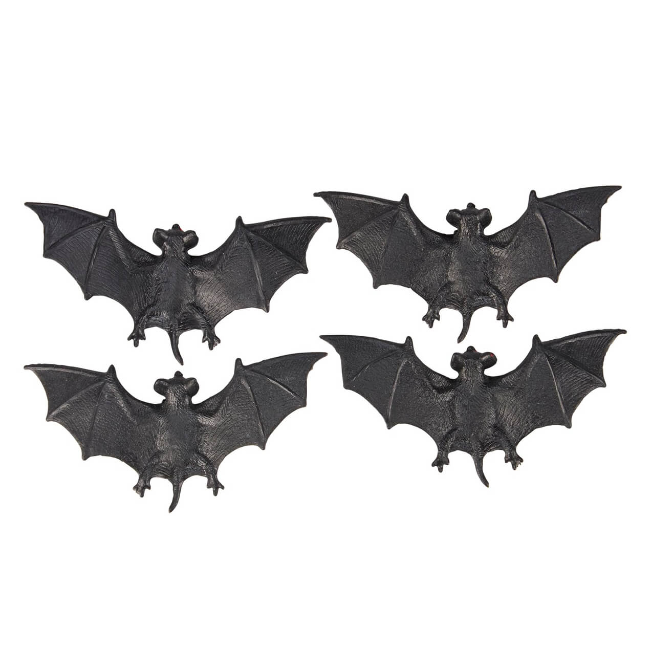 Black flying bats set of 8 black plastic figurines with textured wings and detailed features for decoration
