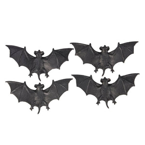 Black flying bats set of 8 black plastic figurines with textured wings and detailed features for decoration