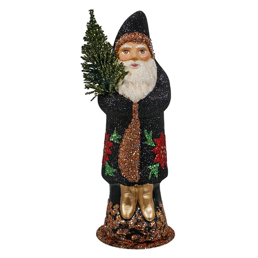 Black Glitter Santa With Poinsettia