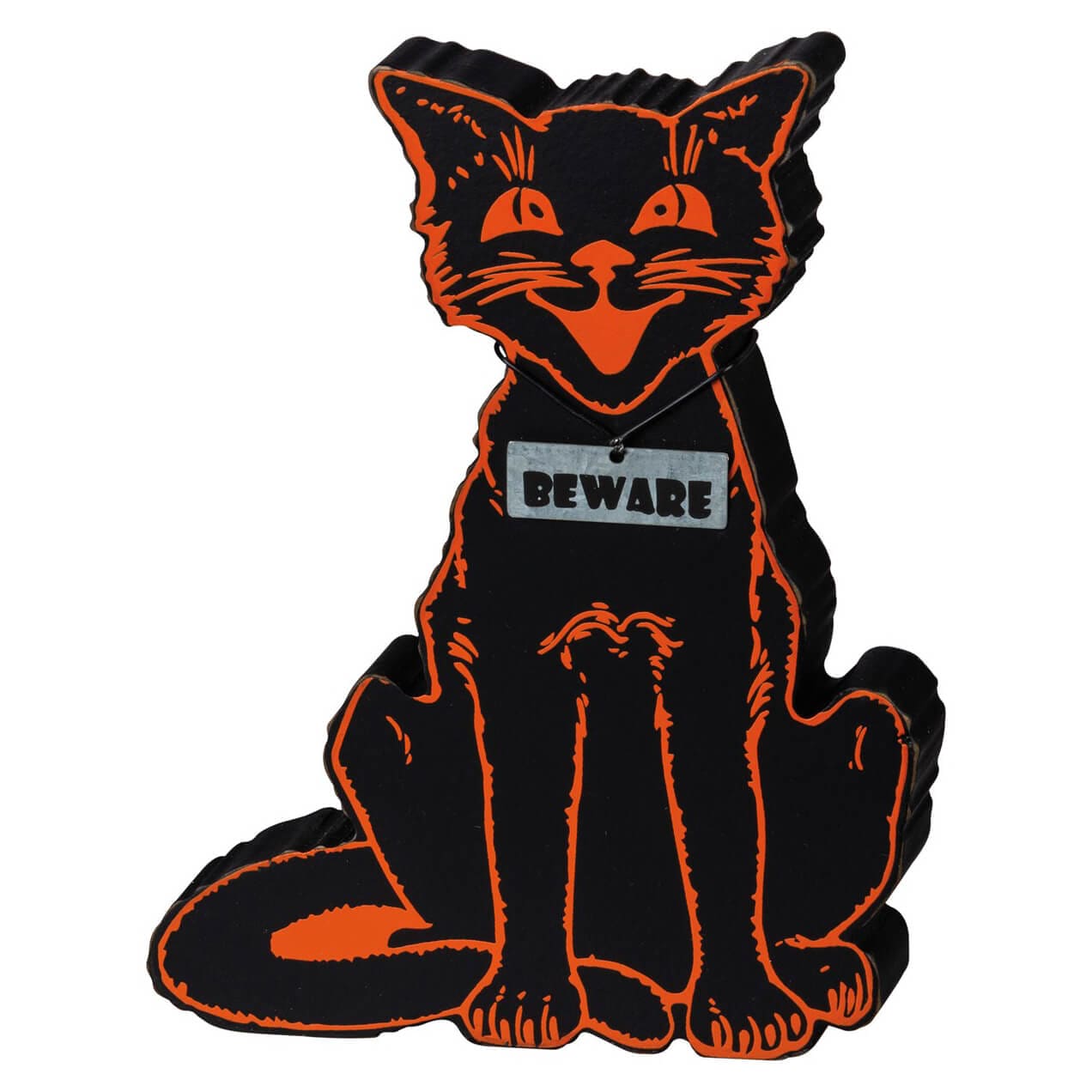 Black & Orange ’Beware’ Cat Chunky Sitter - Halloween