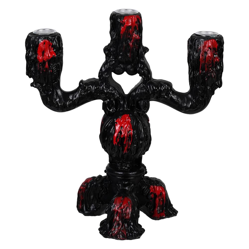 Black & Red Melted Skull Candleabra - Halloween