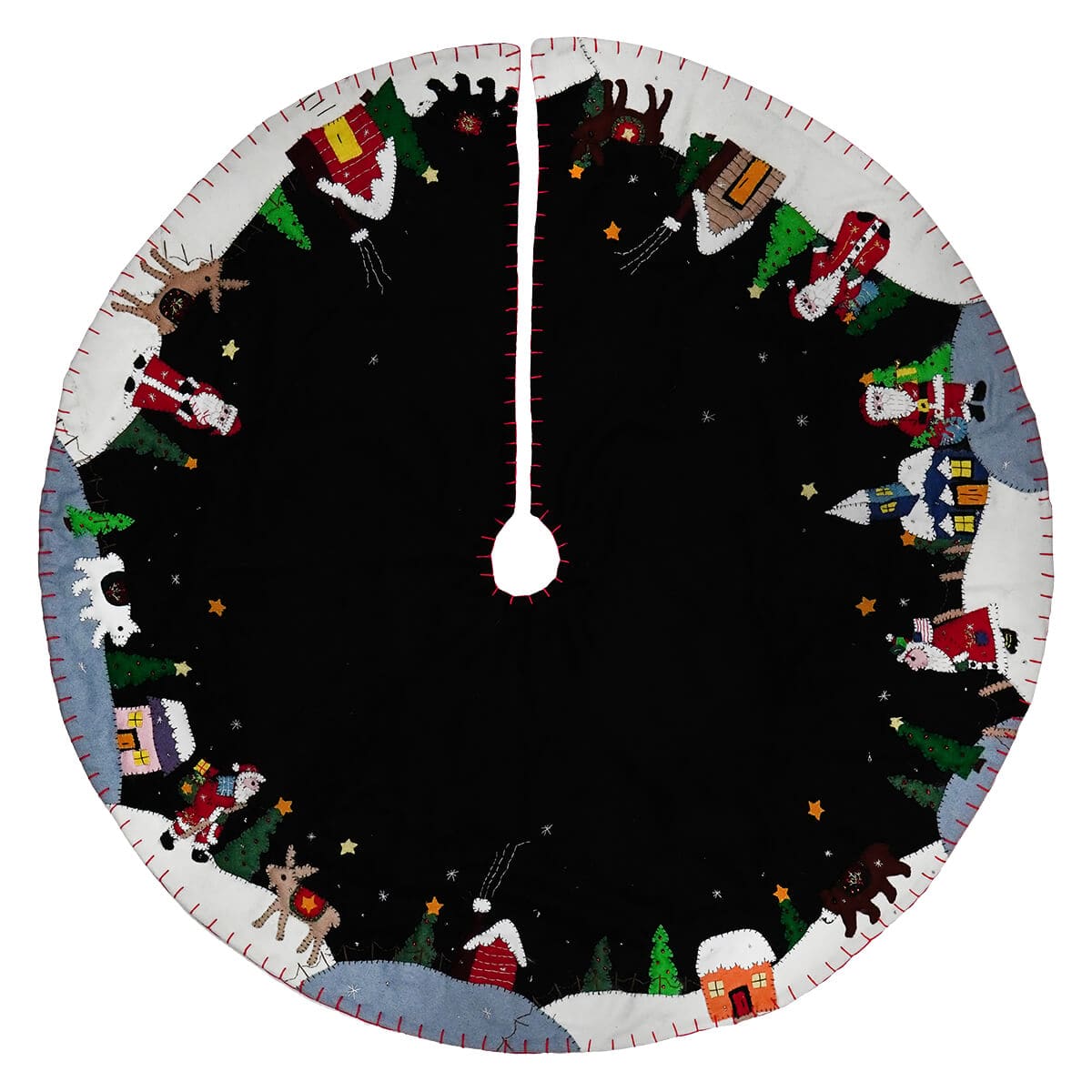 Black Tree Skirt With Santa & Critters Winter Scene