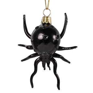 Black widow spider glass ornament by cody foster with black glass spider and gold-toned chain for holiday décor
