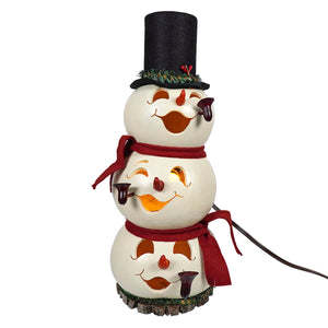 Blake lighted medium tall snowman gourd from meadowbrooke gourds with three-tier white snowman and colorful accents