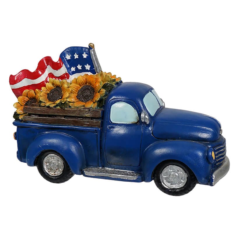 Blue Americana Truck With Sunflowers & Waving Flag