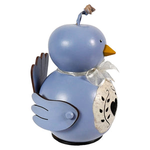 Blue bird miniature luminary hand crafted gourd with light blue metal body wooden wings yellow beak by meadowbrooke gourds artisans