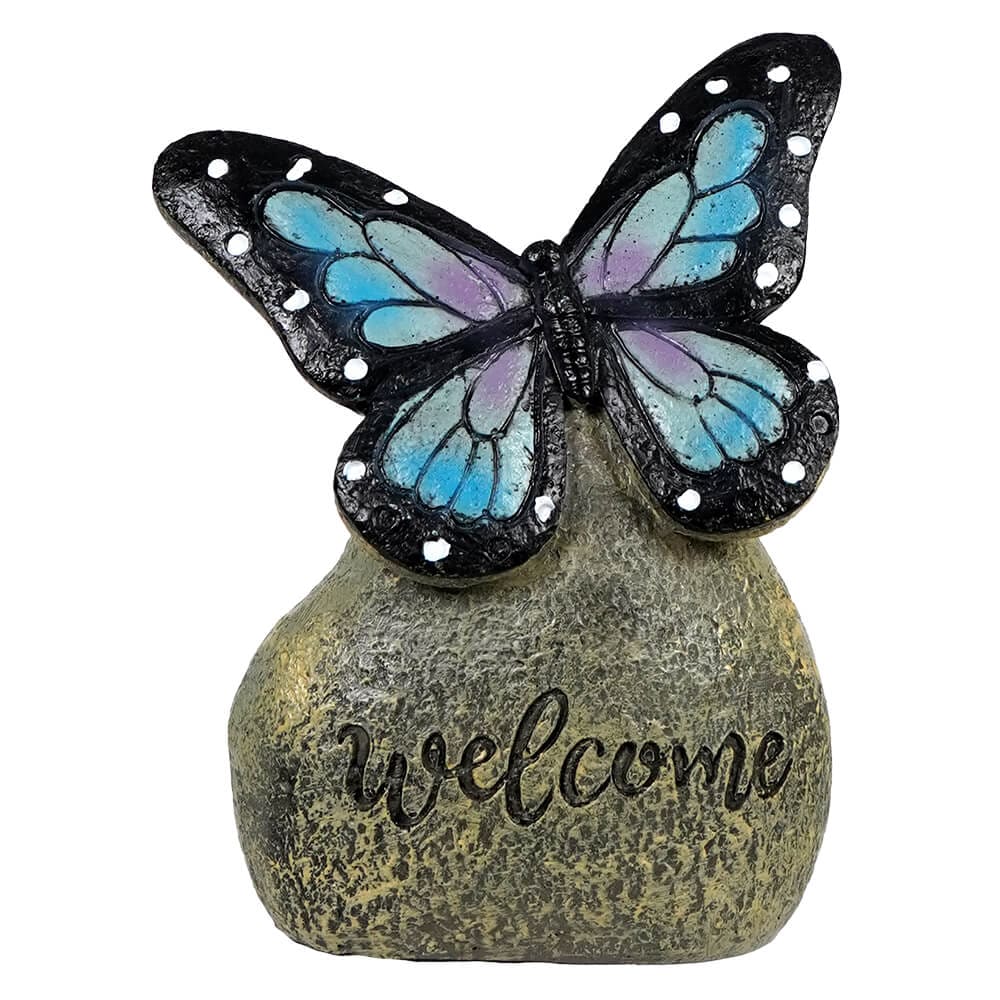 Blue Butterfly On ’Welcome’ Stone - Easter