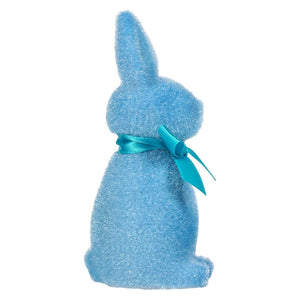 Blue Flocked Button Nose Bunny