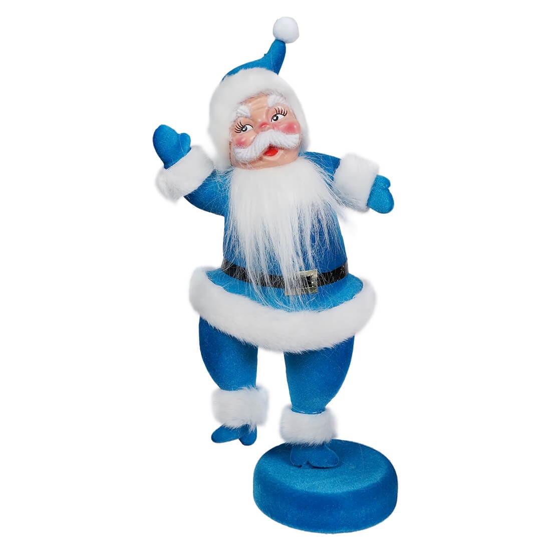 Blue Flocked Dancing Santa - Christmas