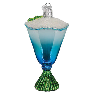 Blue glacier cocktail ornament blue and green glass christmas glass ornament with glittery rim ice and garnish