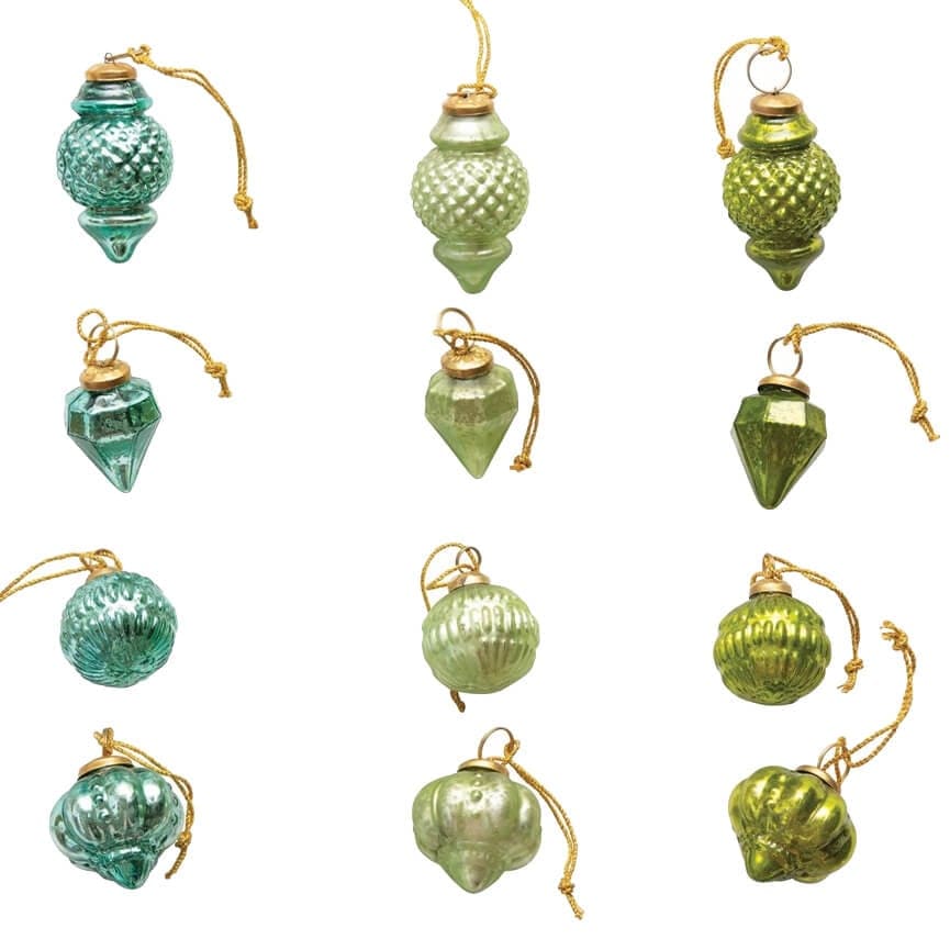 Blue & Green Glass Ornaments In Gift Box Set/12