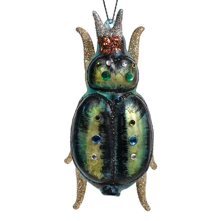 Blue & Green Glittered Beetle Ornament