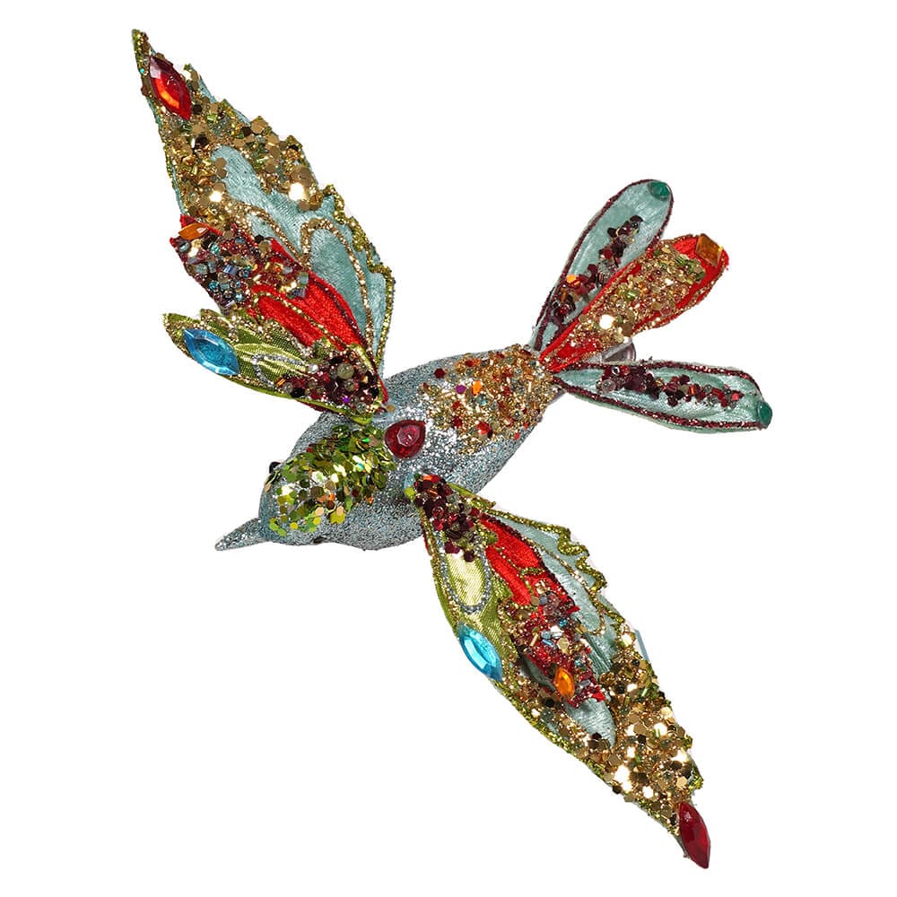 Blue Multicolored Glittered & Jeweled Bird Clip Ornament