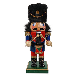 Blue & Red Drummer Nutcracker Wearing Bearskin Hat
