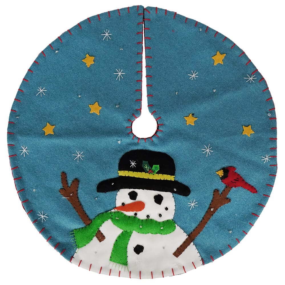 Blue Snowman & Cardinal Tree Skirt