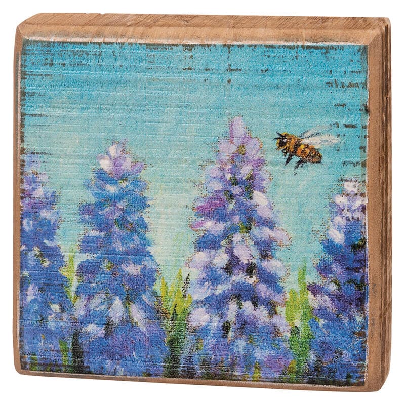 Bluebells & Bee Wood Block Sign