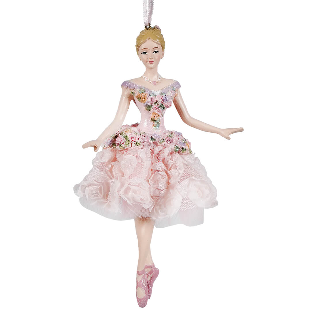 Blush pink blonde ballerina ornament made of resin perfect as a delicate dance ornament for decor or gifts