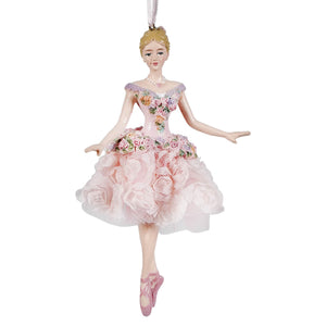 Blush pink blonde ballerina ornament made of resin perfect as a delicate dance ornament for decor or gifts
