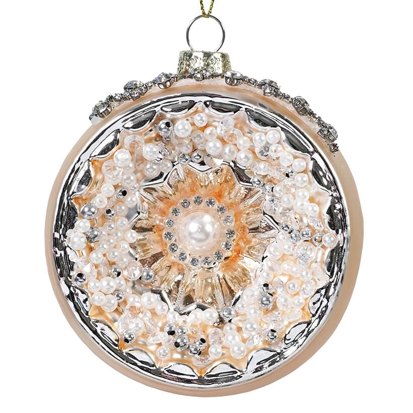 Blush & Sliver Beaded Indent Ornament - Ornaments