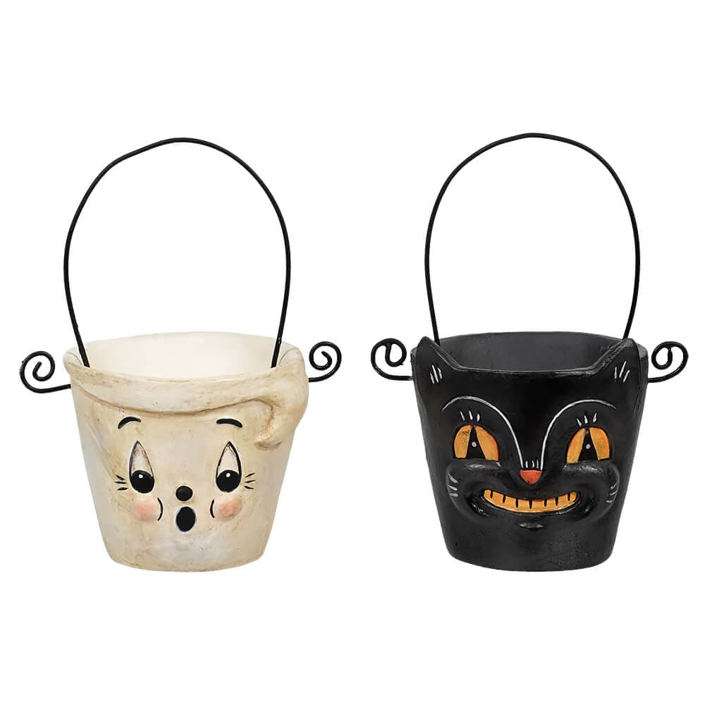 Boo & Cat Teeny Halloweenie Pail Ornaments Set/2