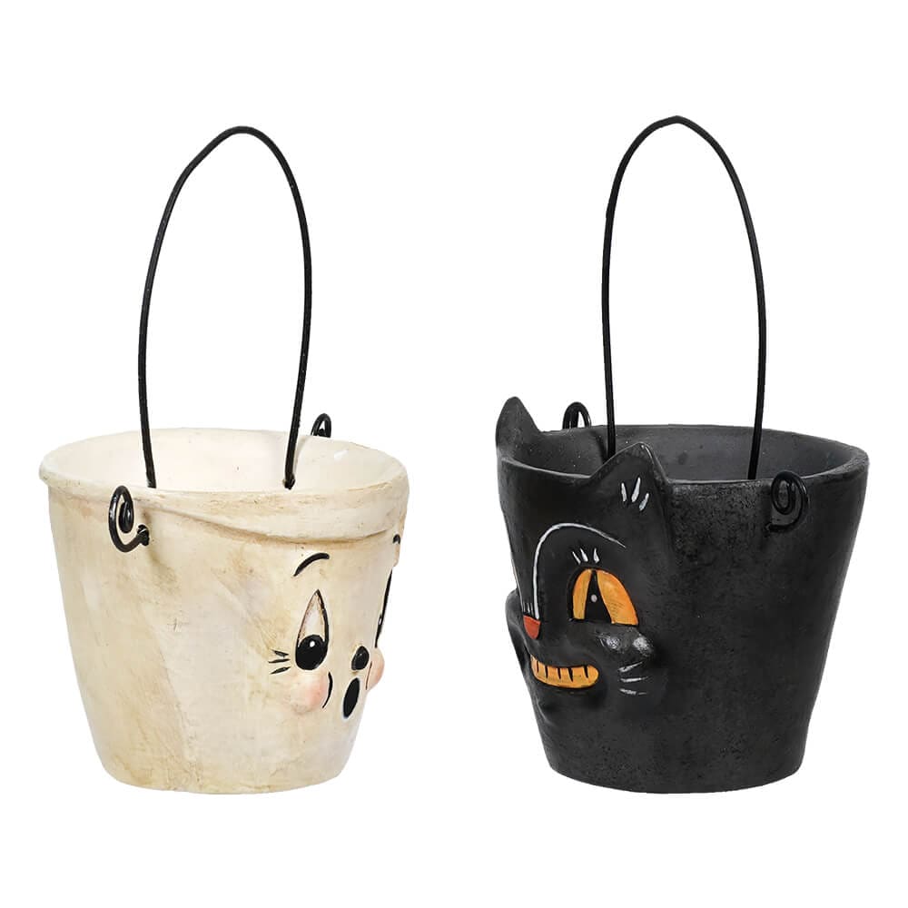 Boo & Cat Teeny Halloweenie Pail Ornaments Set/2