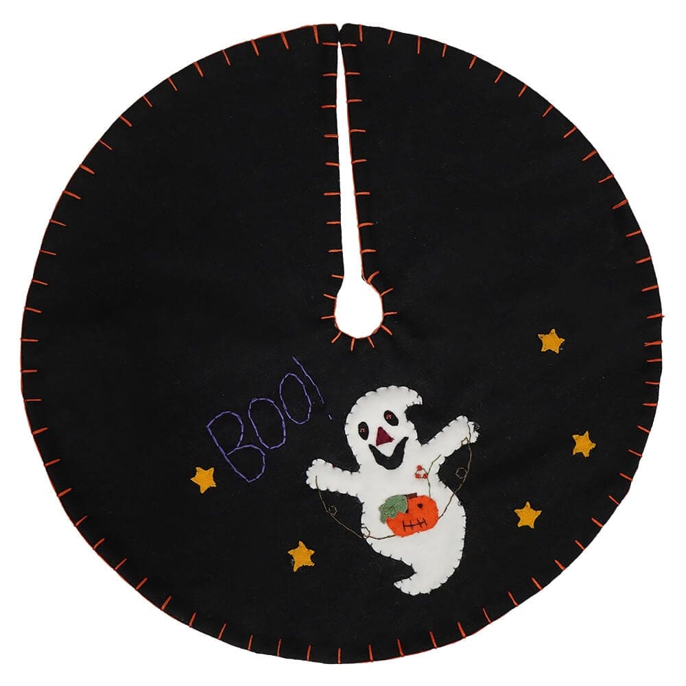 Boo Ghost Holding Pumpkin Tree Skirt