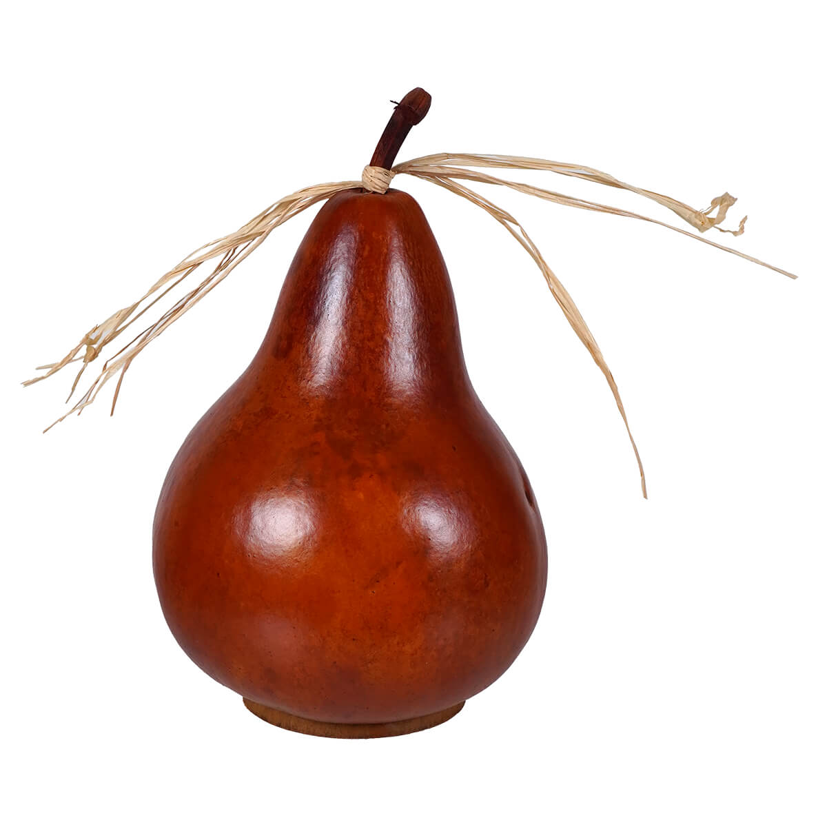 A smooth glossy brown traditional jack gourd with dried stem and twine from meadowbrooke gourds perfect for halloween pumpkins and gourds