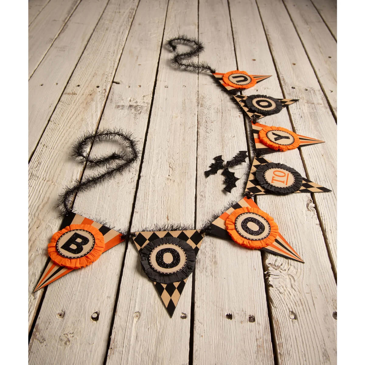 Halloween garlands boo to you garland by bethany lowe featuring orange and black boo banner for spooky decor
