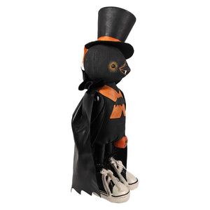 Black plush halloween bird figurine boris crowloff wearing top hat cape and skeleton shoes pumpkin sitter by bethany lowe