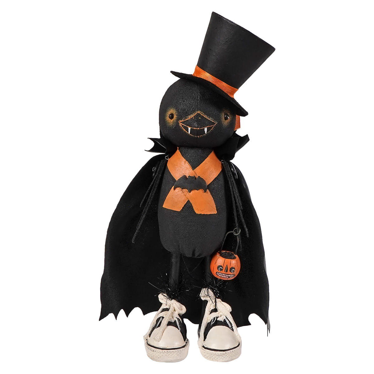 Black fabric raven figurine boris crowloff wearing top hat cape and bat tie perfect pumpkin sitter bethany lowe halloween figure