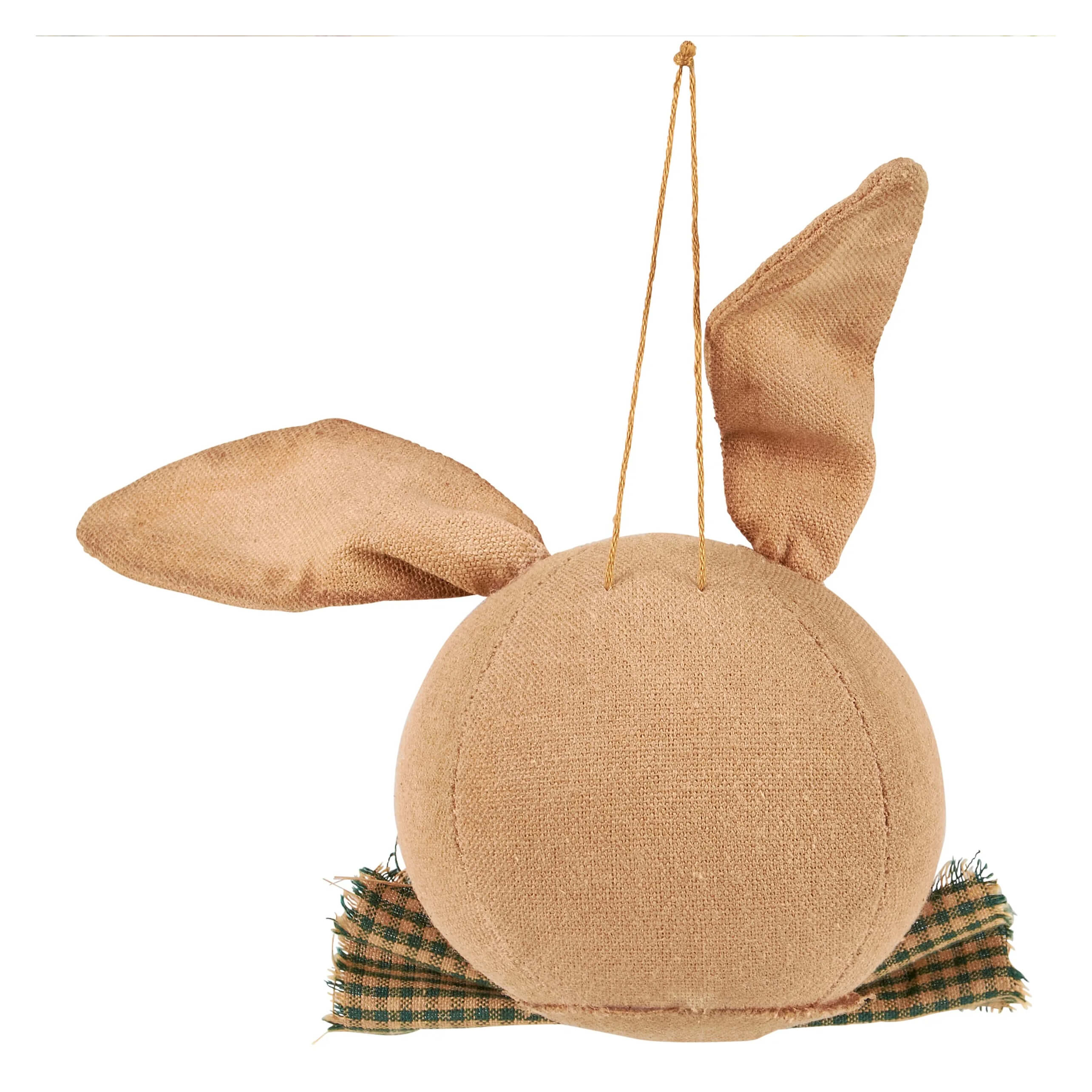 Bow tie bunny ornament by kathy easter design with burlap and frayed green beige plaid ribbon base easter ornament