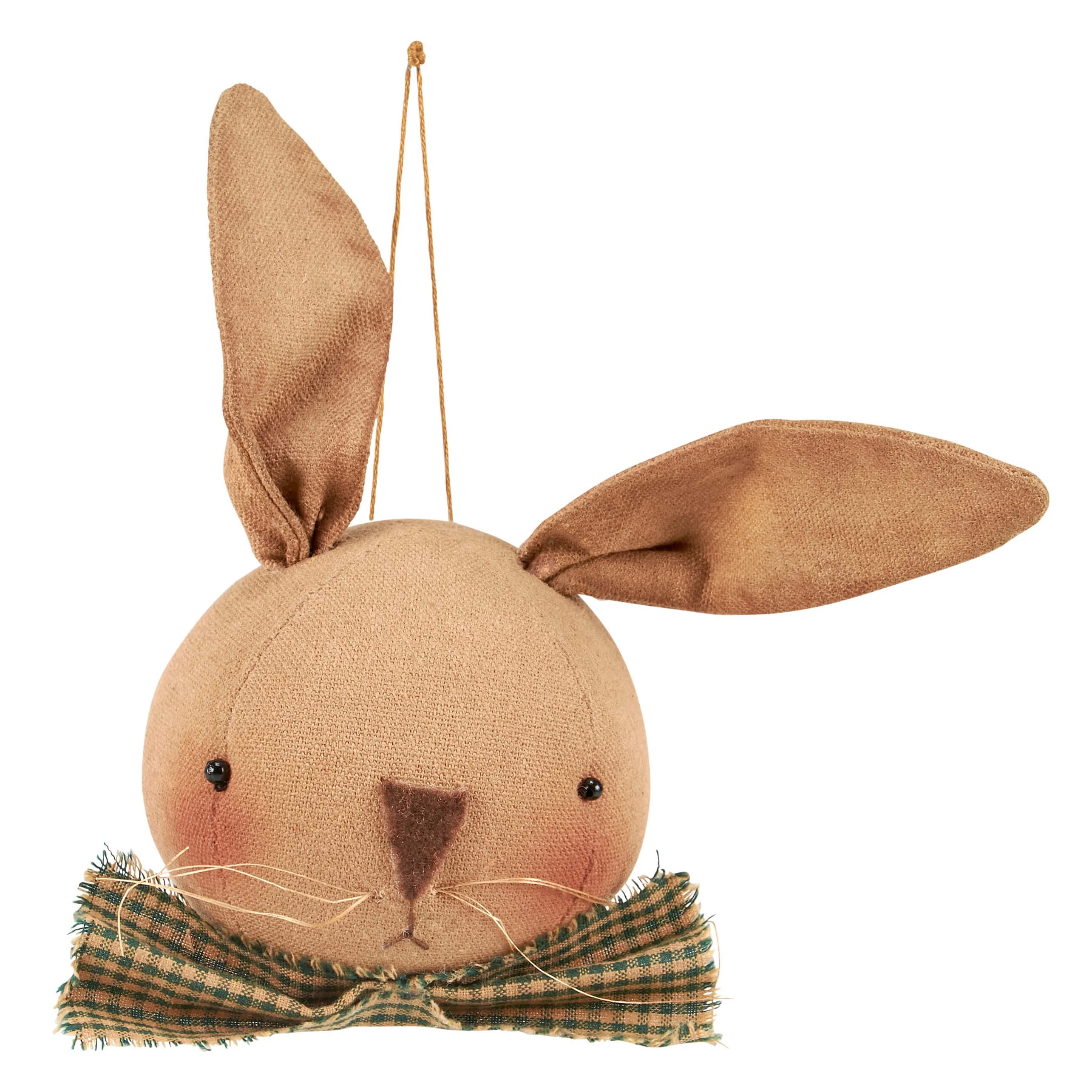 Tan burlap bow tie bunny ornament with green beige plaid bow tie by kathy easter design perfect easter ornament