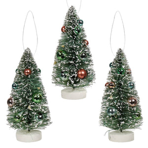 Box Of Bright Frosted Bottle Brush Trees Set/3