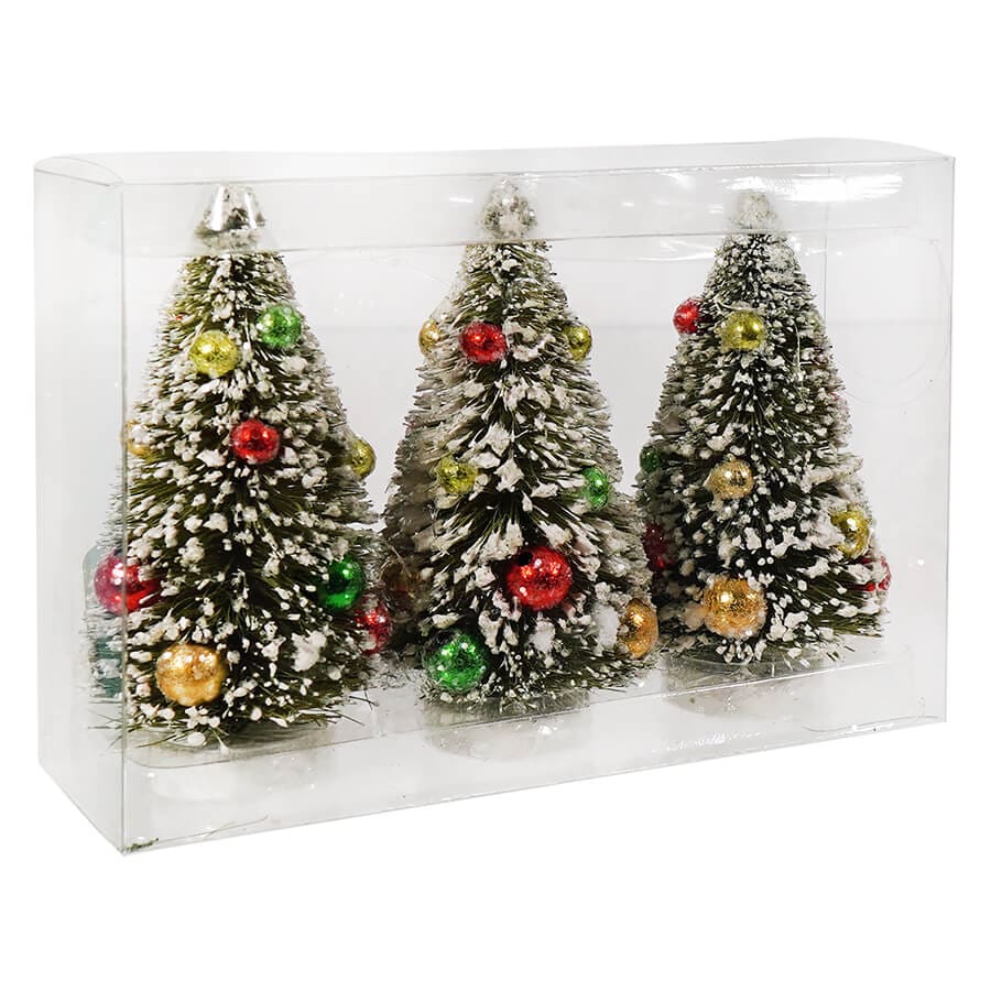 Box Of Pastel Frosted Bottle Brush Trees Set/3