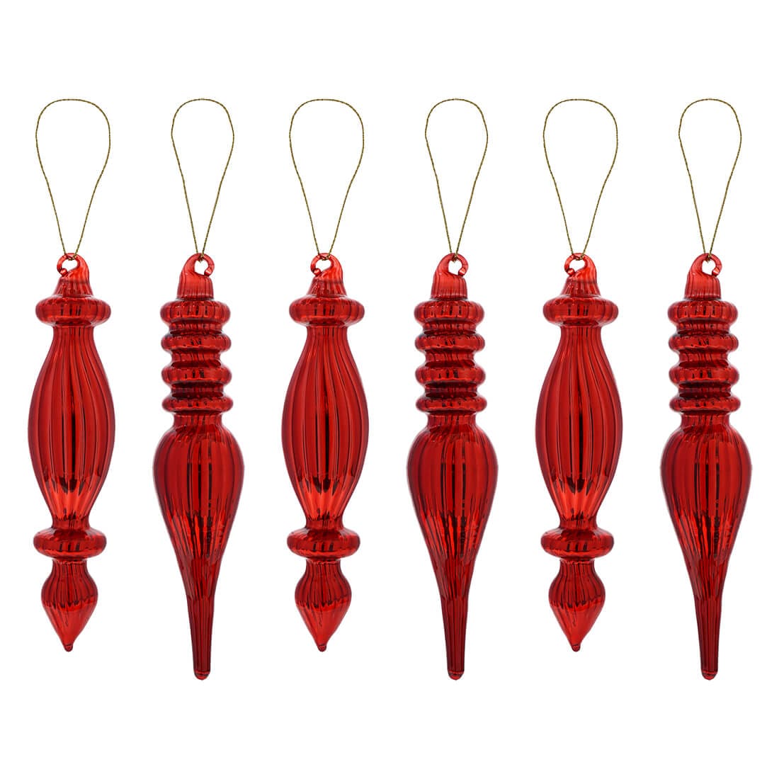 Box Of Red Finial Ornaments Set/6