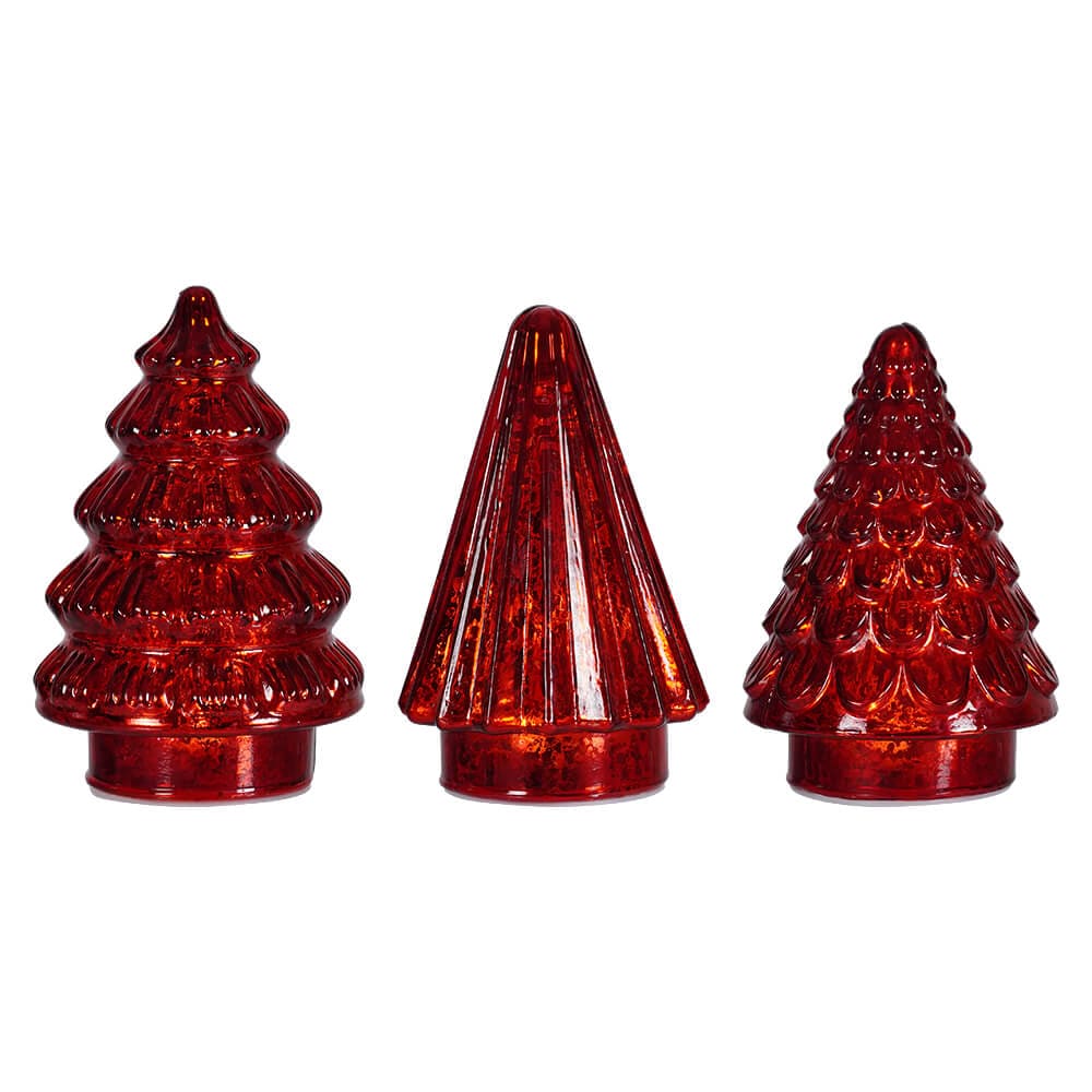 Box Of Red Lighted Trees Set/3