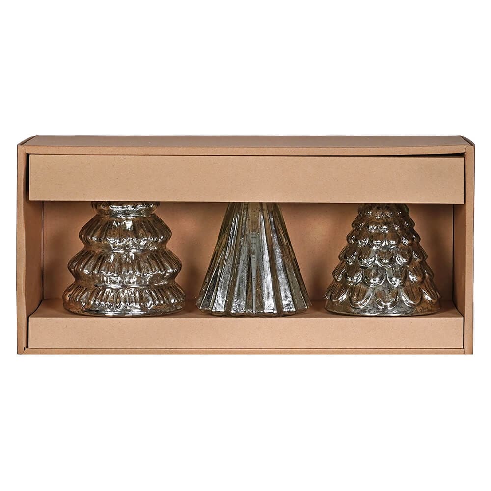 Box Of Silver Lighted Trees Set/3