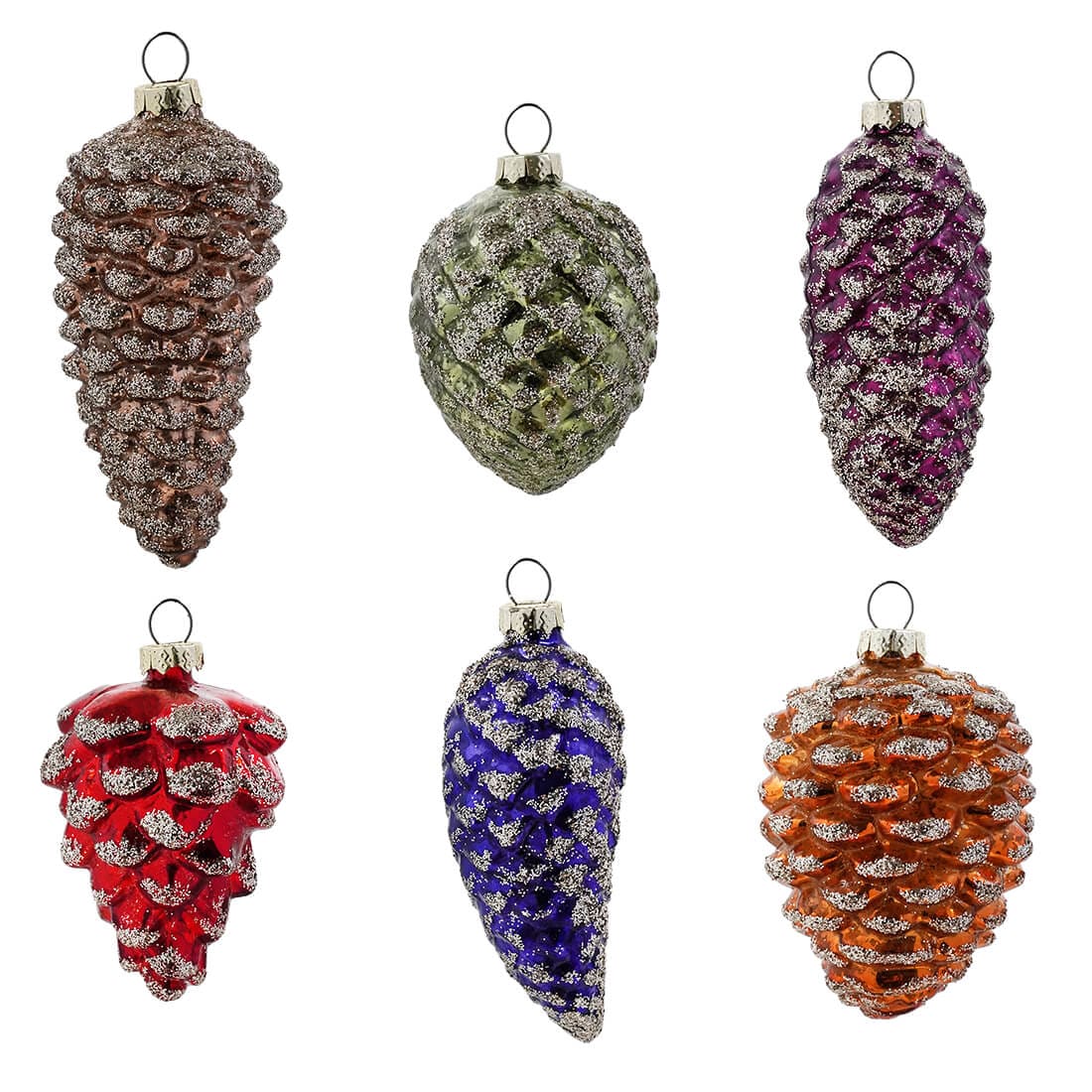 Boxed Glass Pine Cone Ornaments Set/6