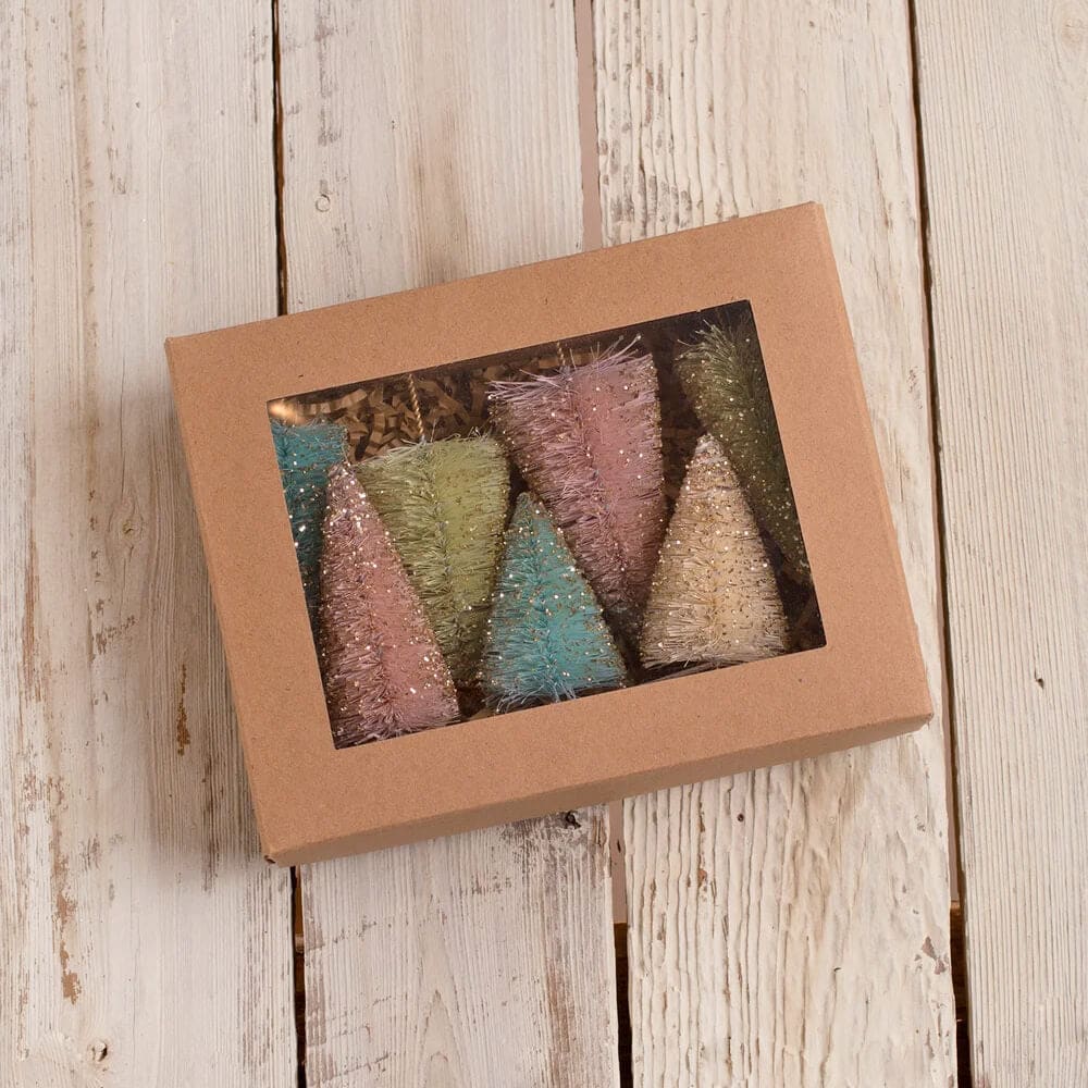 Boxed Pretty in Pastel Mini Bottle Brush Trees Set/7