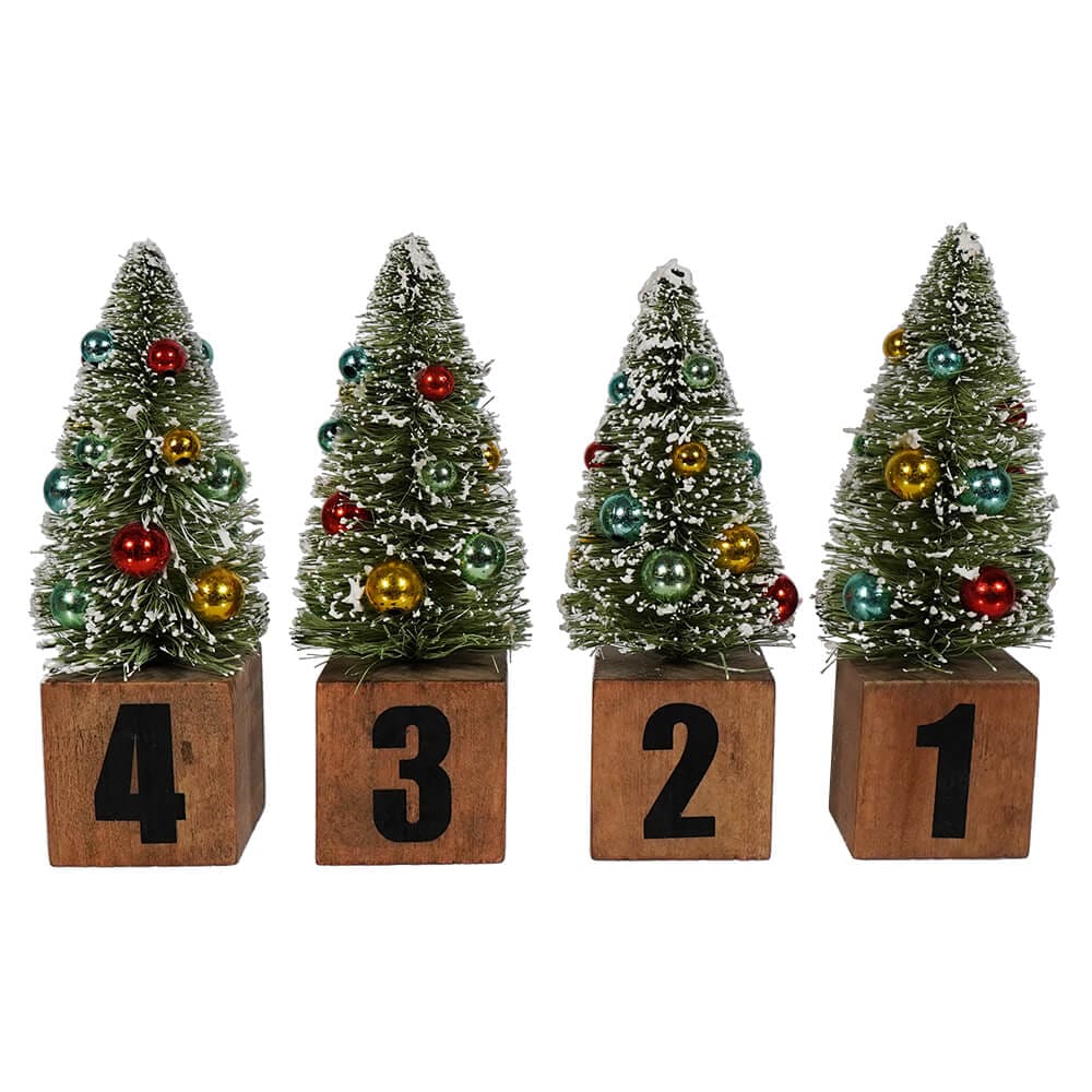 Boxed Xmas Blocks With Bottle Brush Trees Set/4