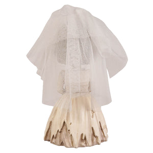 Bride evangeline skelly skeleton decor figure with white lace veil and off-white textured gown with jagged edges