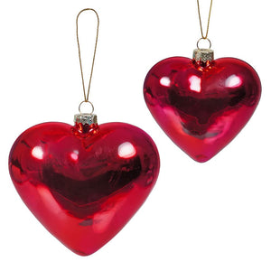 Bright Pink Shiny Heart Ornaments Set/2